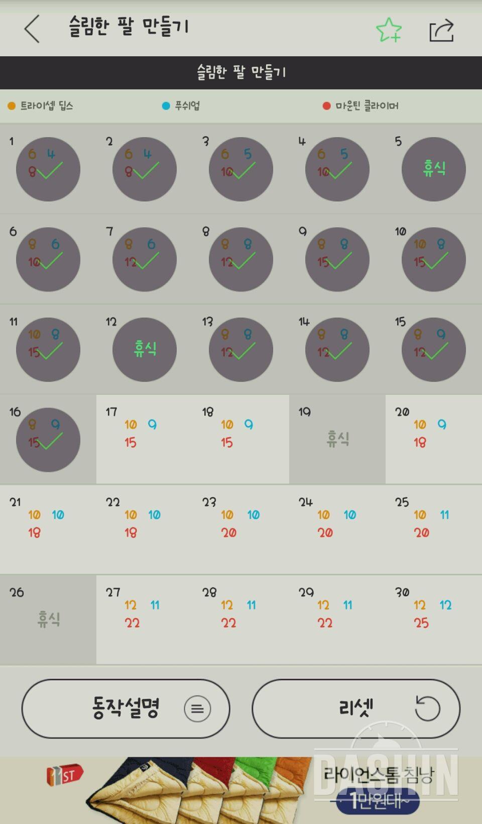 30일 슬림한 팔 16일차 성공!