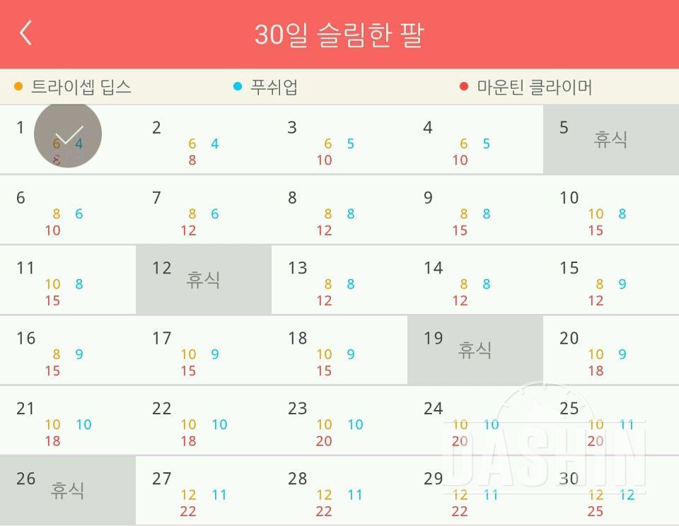 30일 슬림한 팔 1일차 성공!