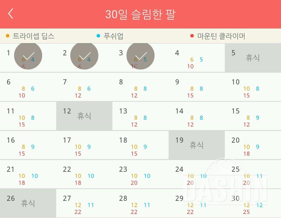 30일 슬림한 팔 3일차 성공!