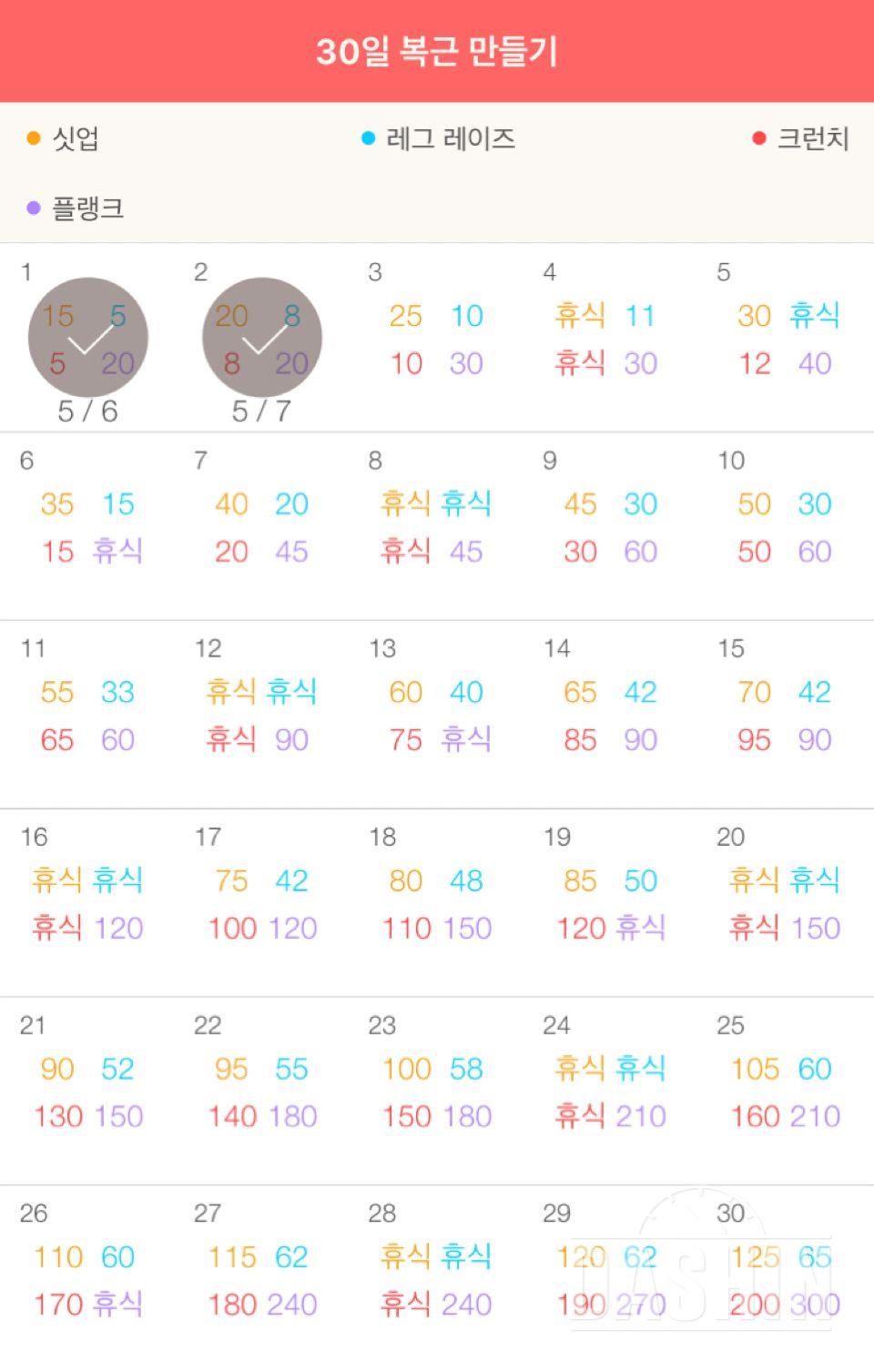 30일 복근 만들기 2일차 성공!