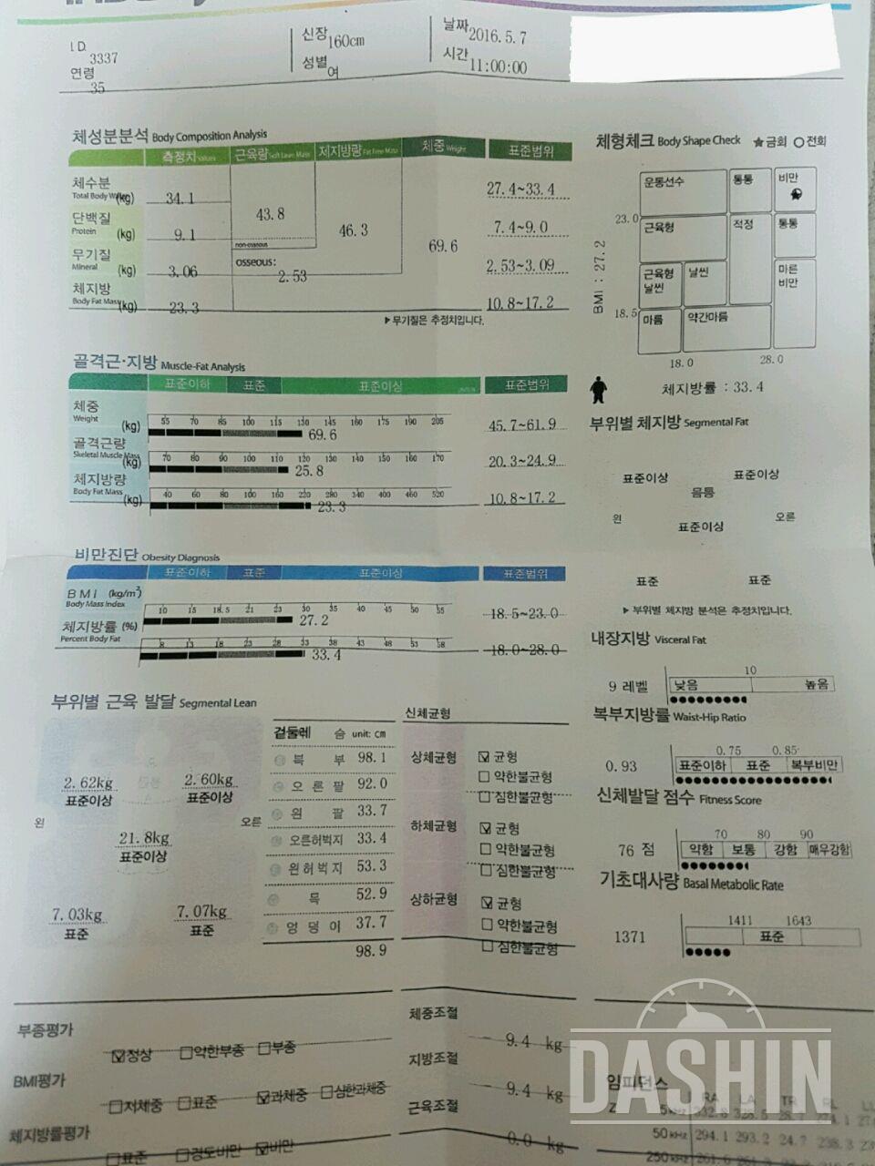 다욧85일째진행중, 인바디 전후