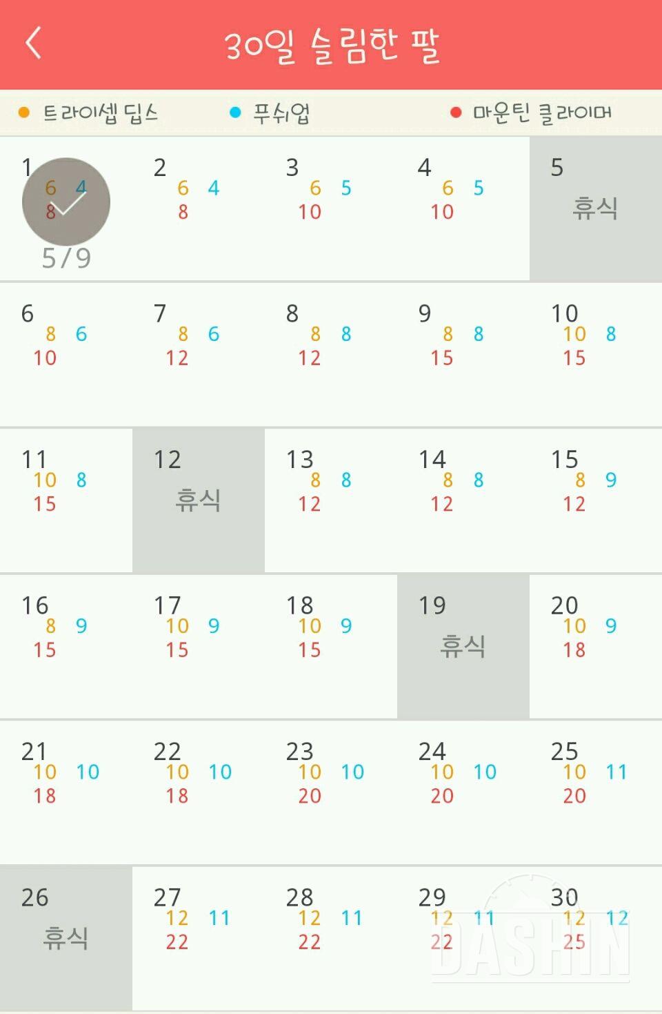 30일 슬림한 팔 31일차 성공!