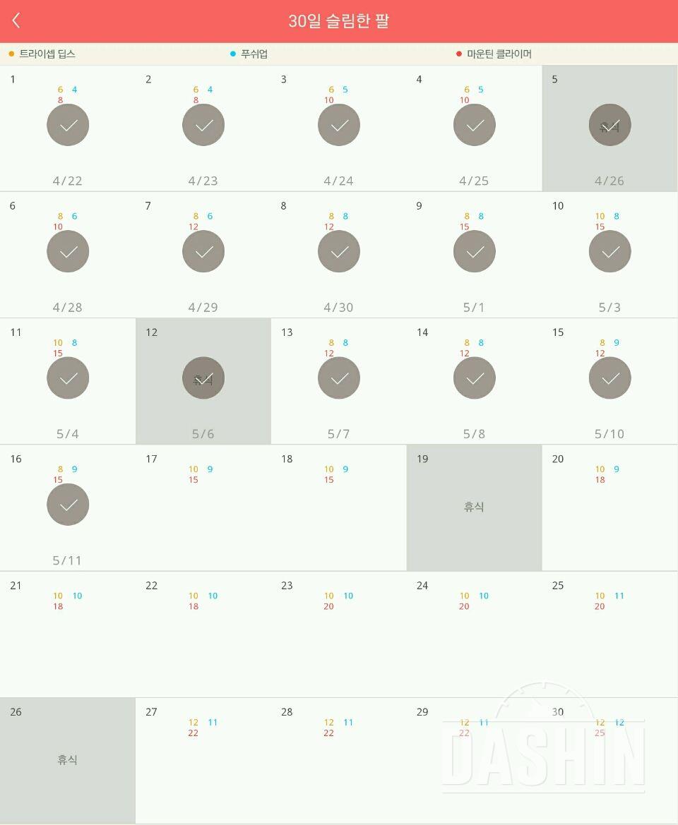 30일 슬림한 팔 16일차 성공!