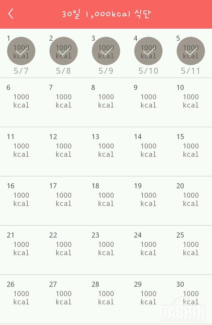 30일 1,000kcal 식단 5일차 성공!