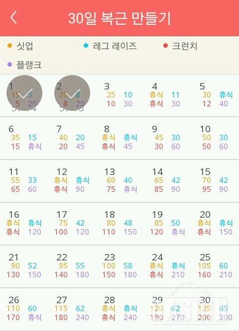 30일 복근 만들기 2일차 성공!