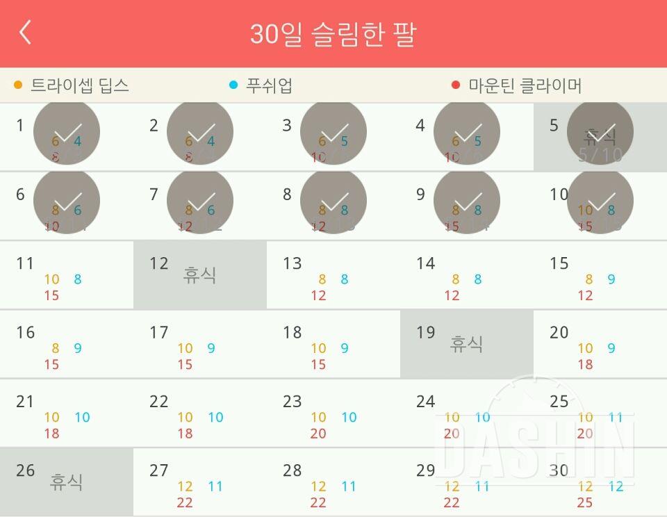 30일 슬림한 팔 10일차 성공!