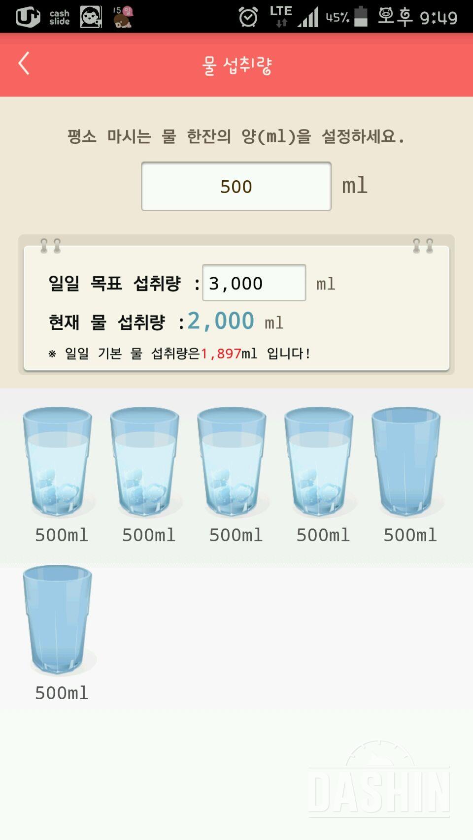 30일 하루 2L 물마시기 44일차 성공!