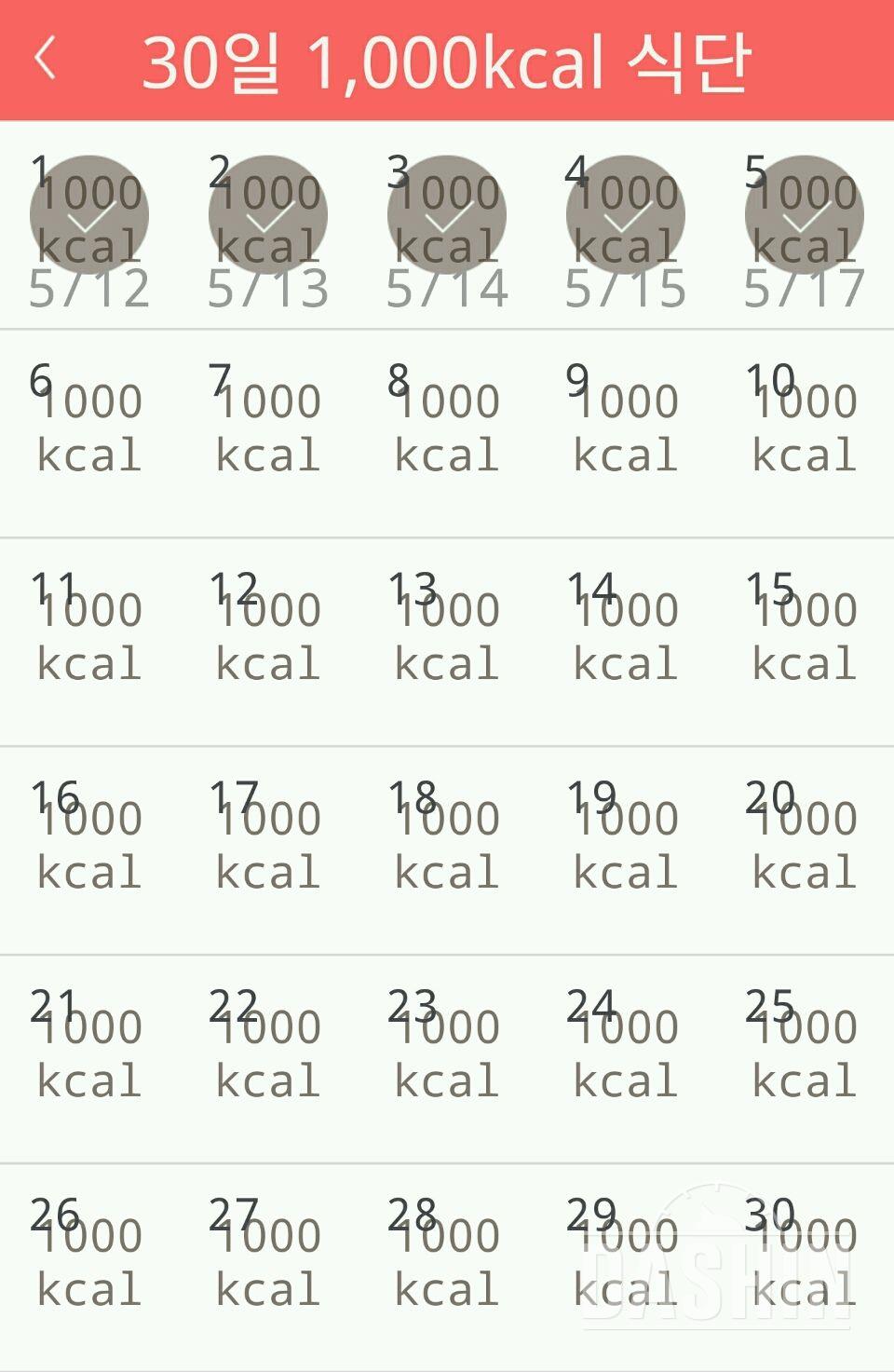 30일 1,000kcal 식단 5일차 성공!