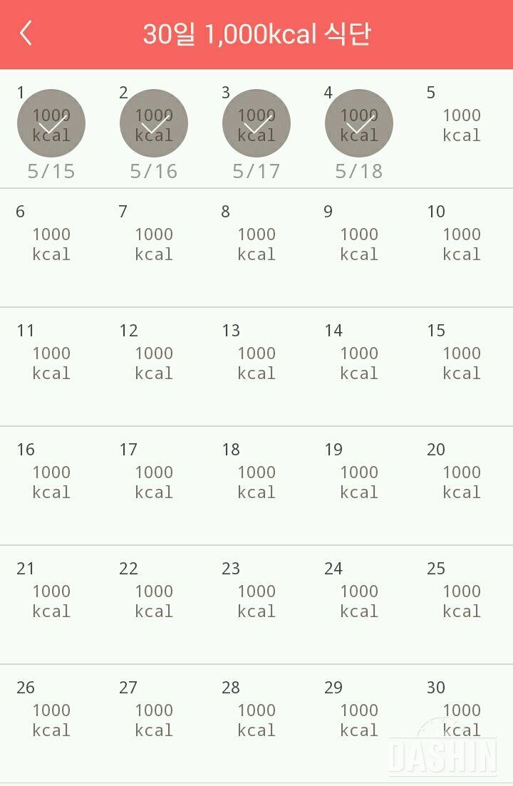 30일 1,000kcal 식단 4일차 성공!