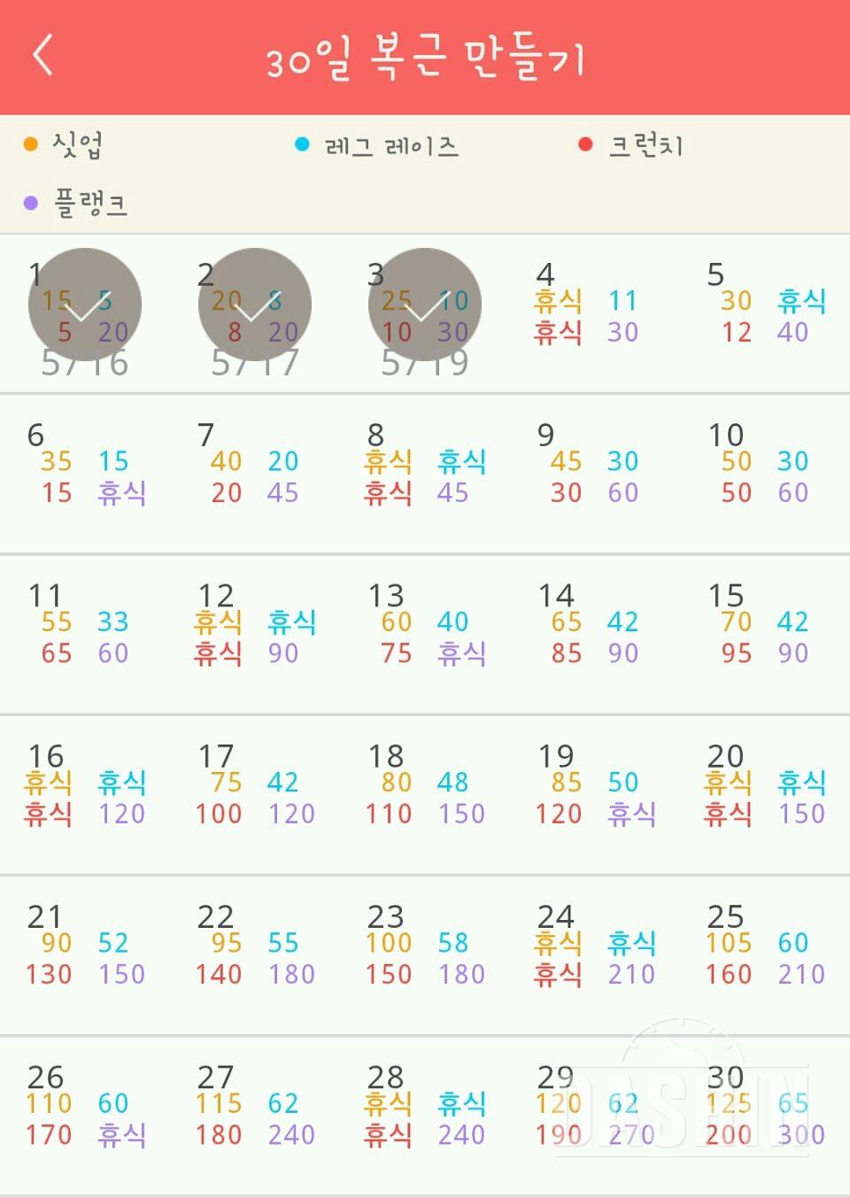 30일 복근 만들기 63일차 성공!