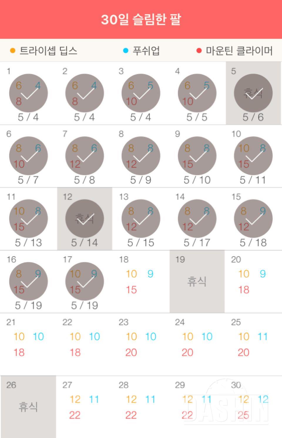 30일 슬림한 팔 17일차 성공!