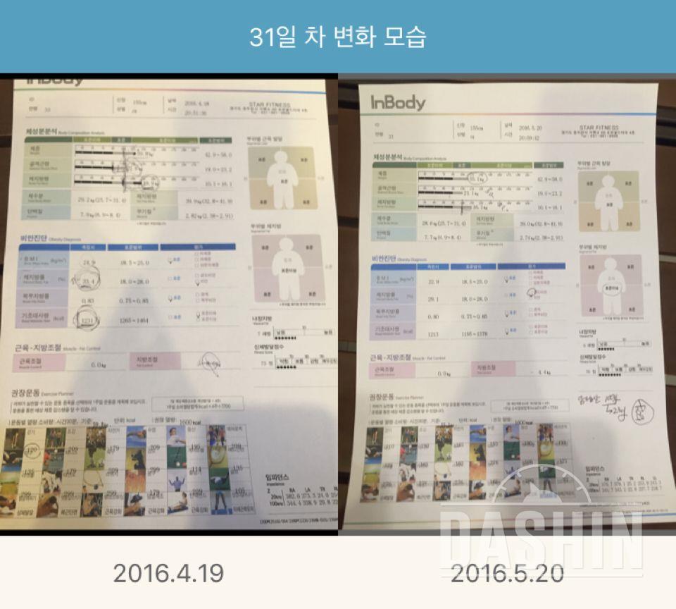 피티 한달 차 인바디 측정