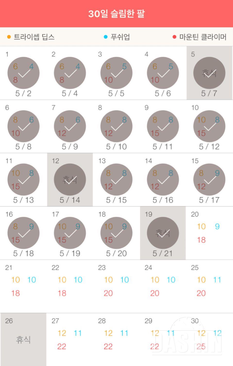 30일 슬림한 팔 19일차 성공!