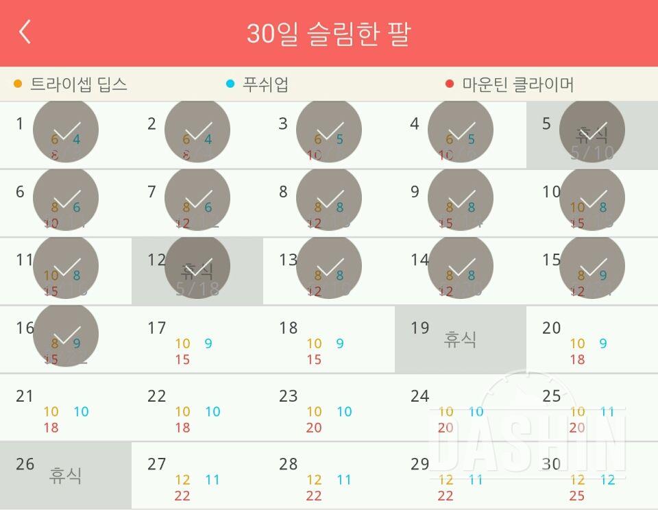 30일 슬림한 팔 16일차 성공!