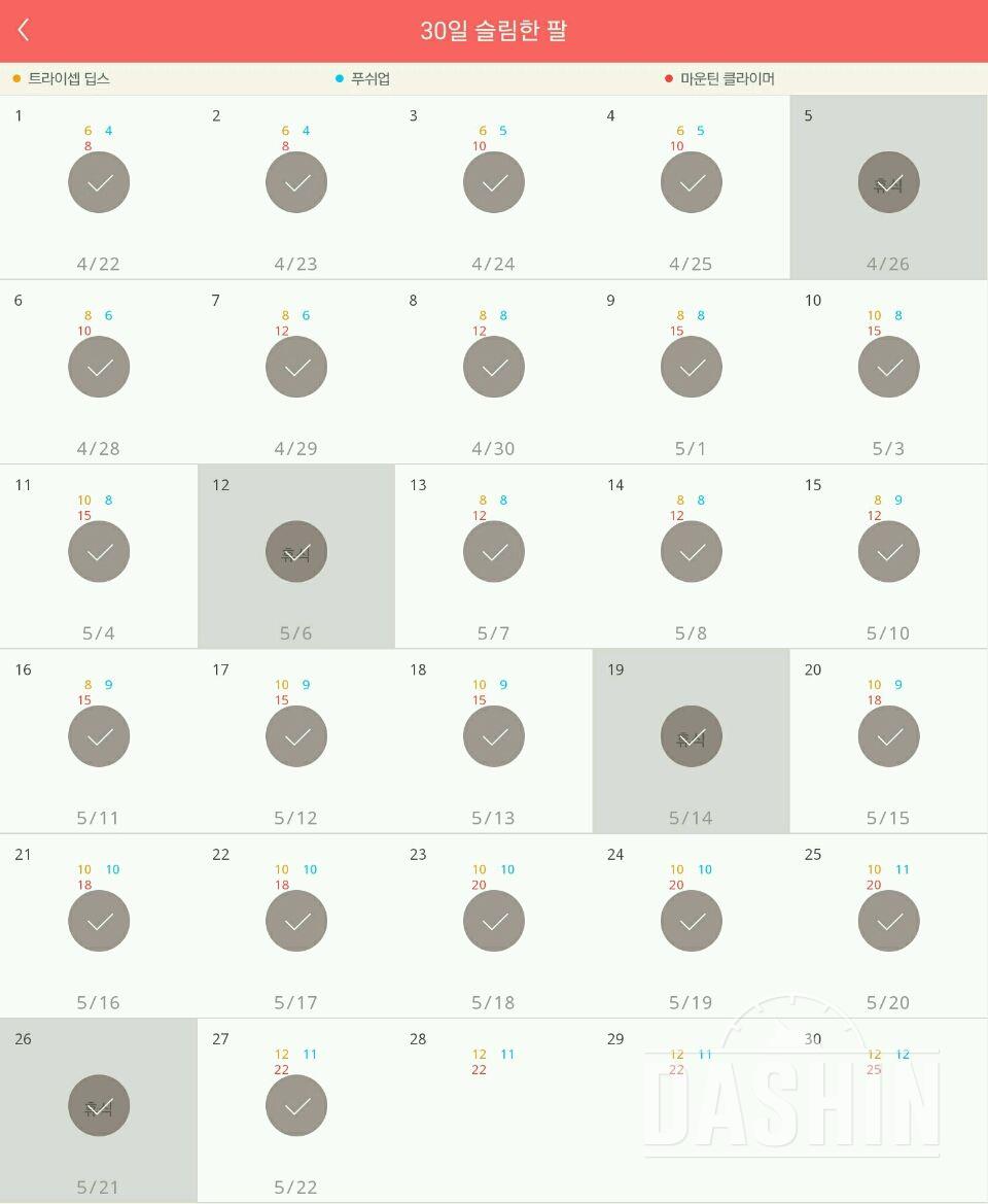 30일 슬림한 팔 27일차 성공!