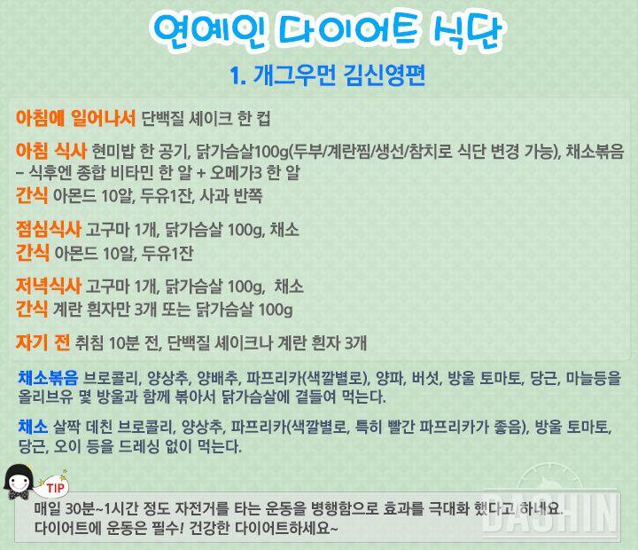 연예인 다이어트 식단-김신영,손연재,옥주현,소녀시대