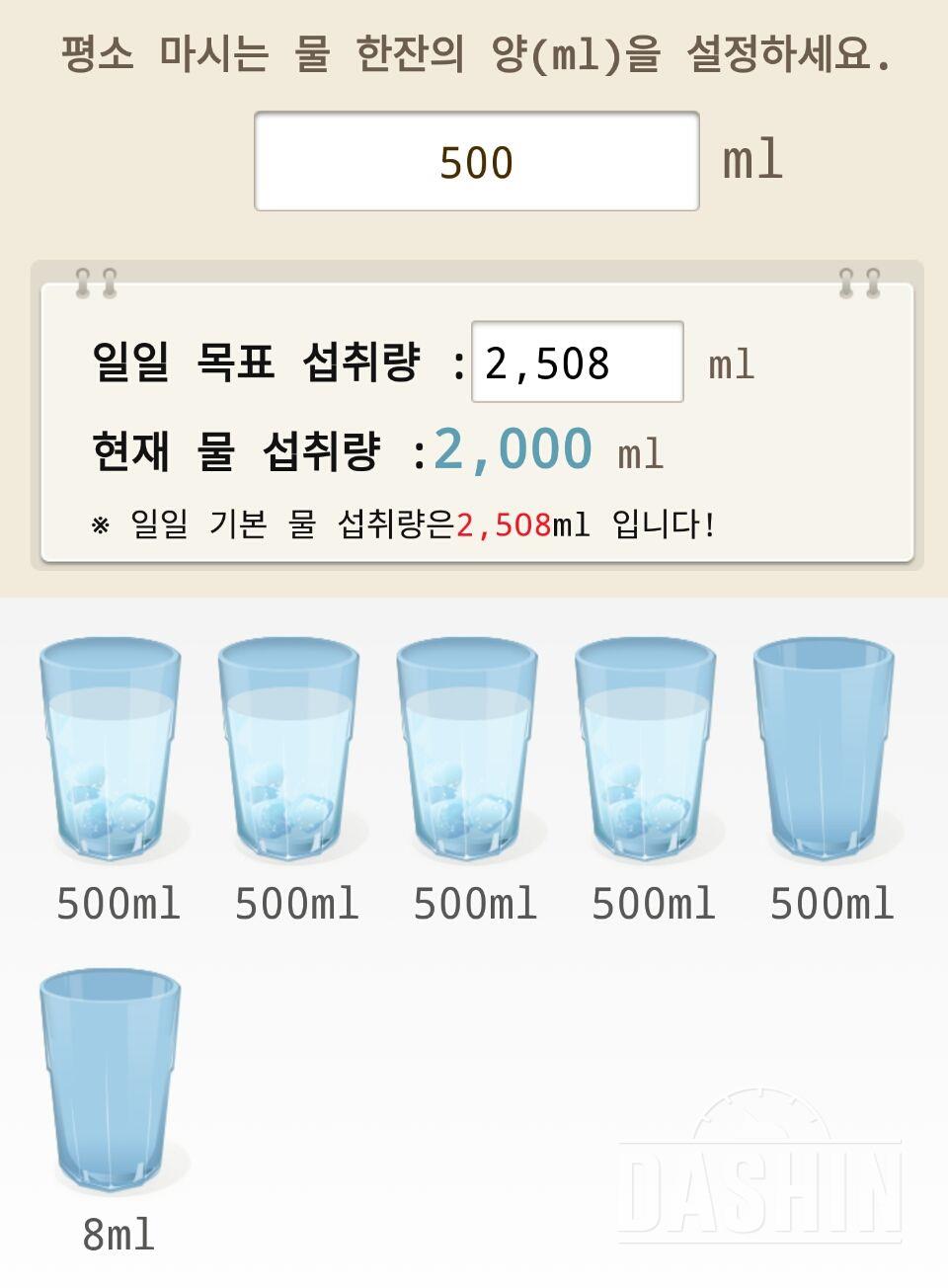 30일 하루 2L 물마시기 5일차 성공!