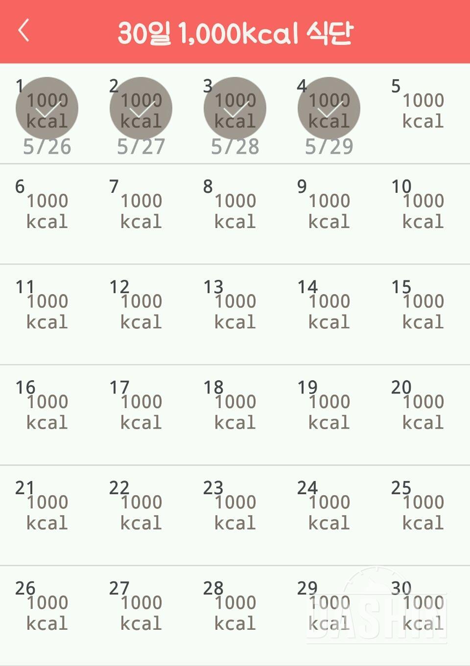 30일 1,000kcal 식단 4일차 성공!