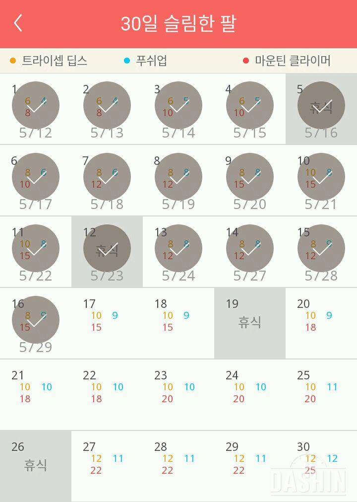 30일 슬림한 팔 16일차 성공!