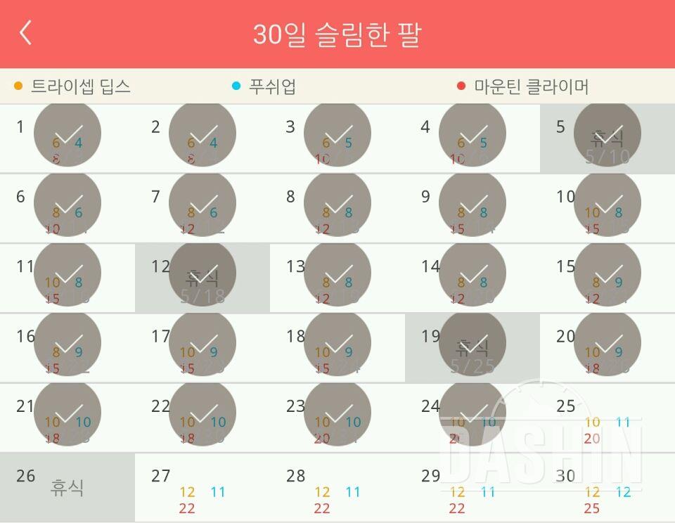 30일 슬림한 팔 24일차 성공!