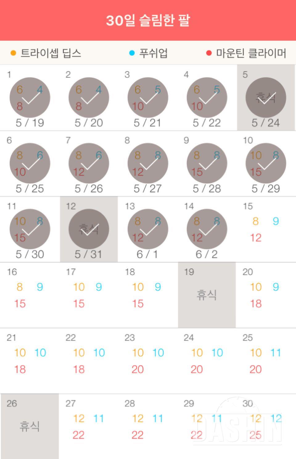 30일 슬림한 팔 14일차 성공!