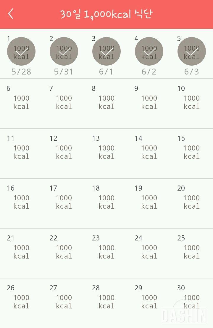 30일 1,000kcal 식단 5일차 성공!