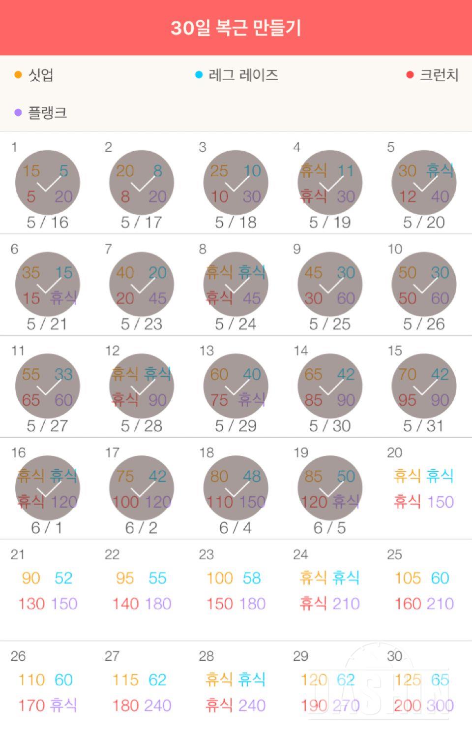 30일 복근 만들기 19일차 성공!