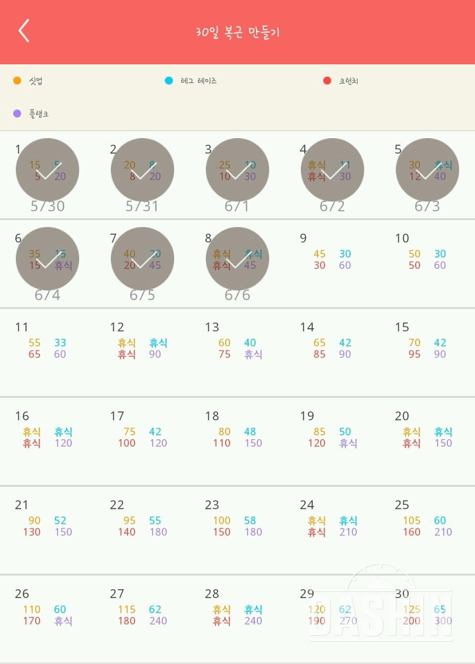 30일 복근 만들기 8일차 성공!