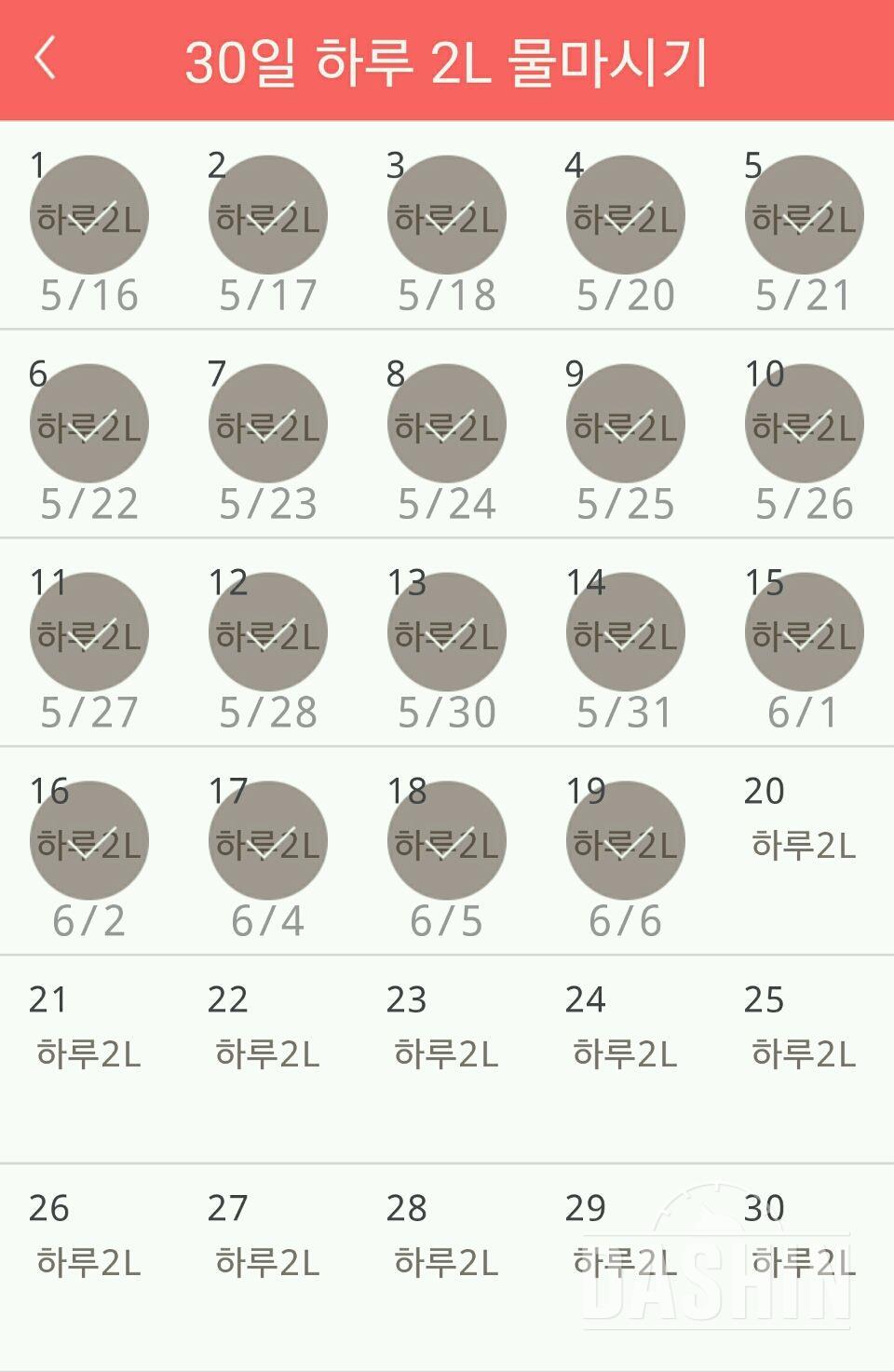 30일 하루 2L 물마시기 19일차 성공!