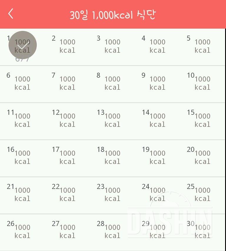 30일 1,000kcal 식단 1일차 성공!