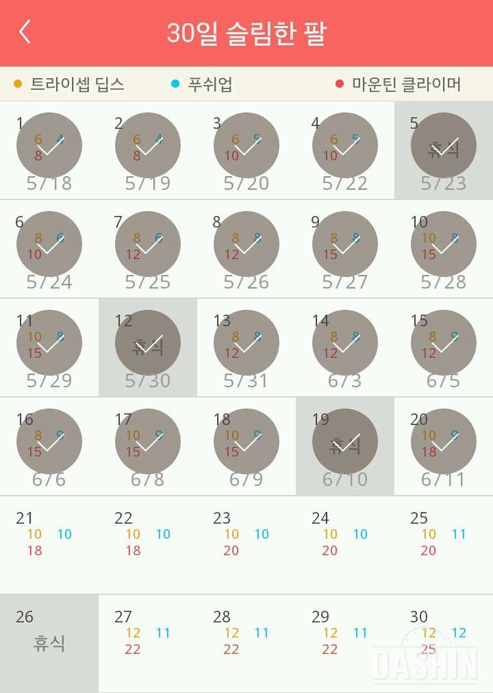 30일 슬림한 팔 20일차 성공!