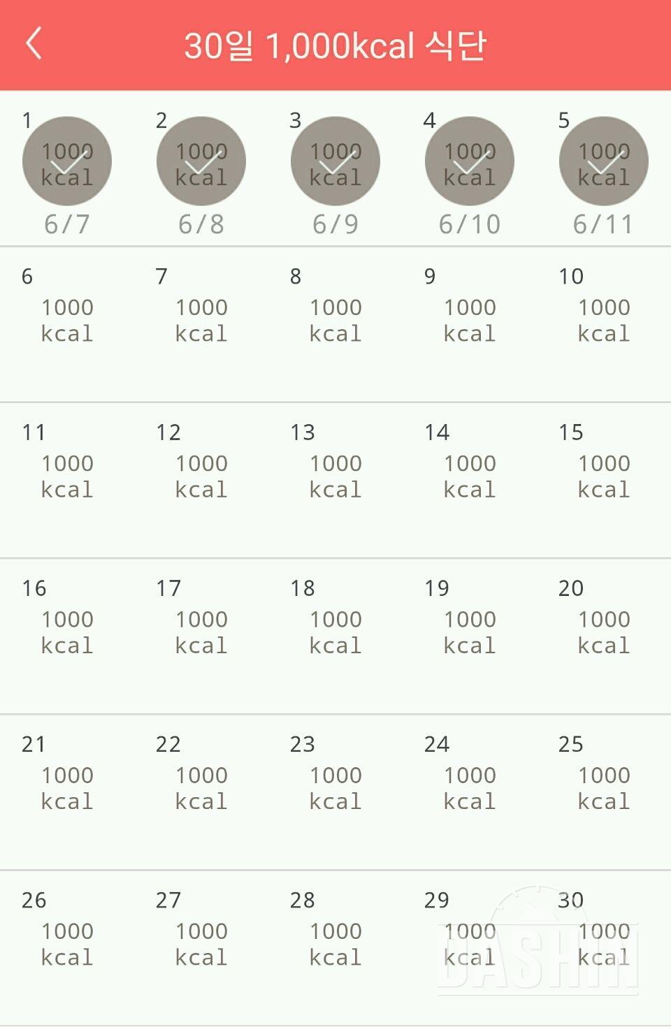 30일 1,000kcal 식단 5일차 성공!