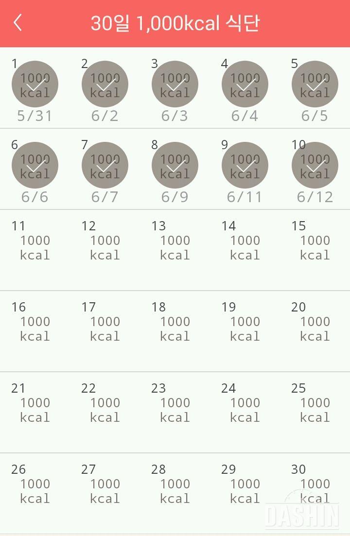 30일 1,000kcal 식단 10일차 성공!