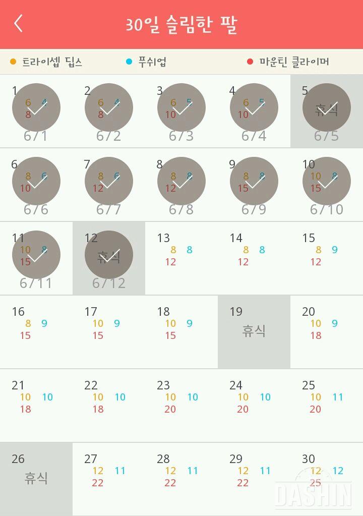 30일 슬림한 팔 12일차 성공!