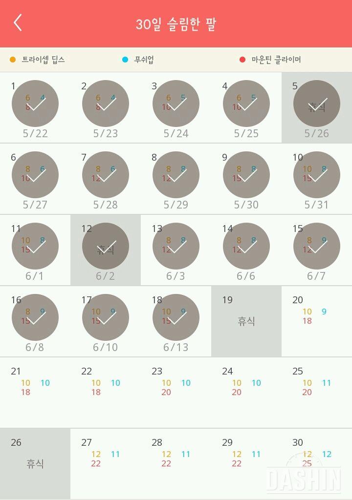 30일 슬림한 팔 18일차 성공!