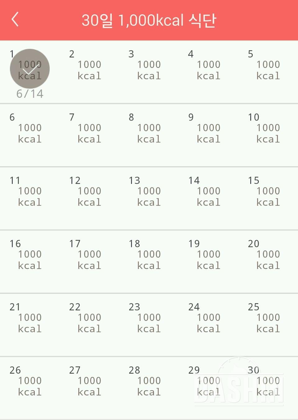 30일 1,000kcal 식단 1일차 성공!