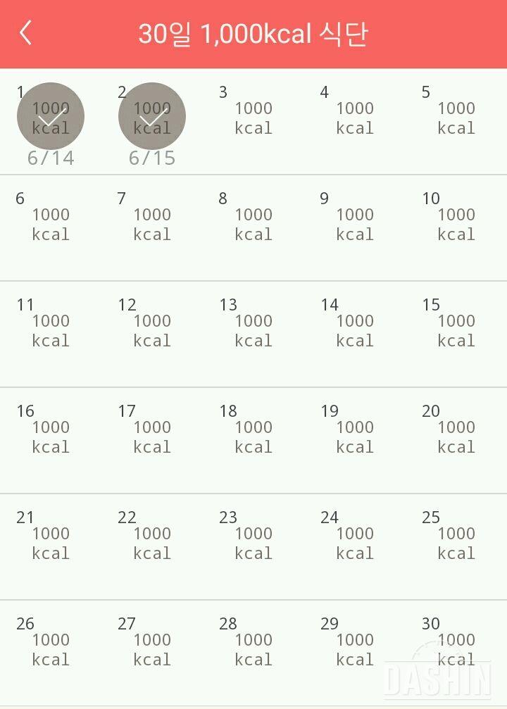 30일 1,000kcal 식단 2일차 성공!