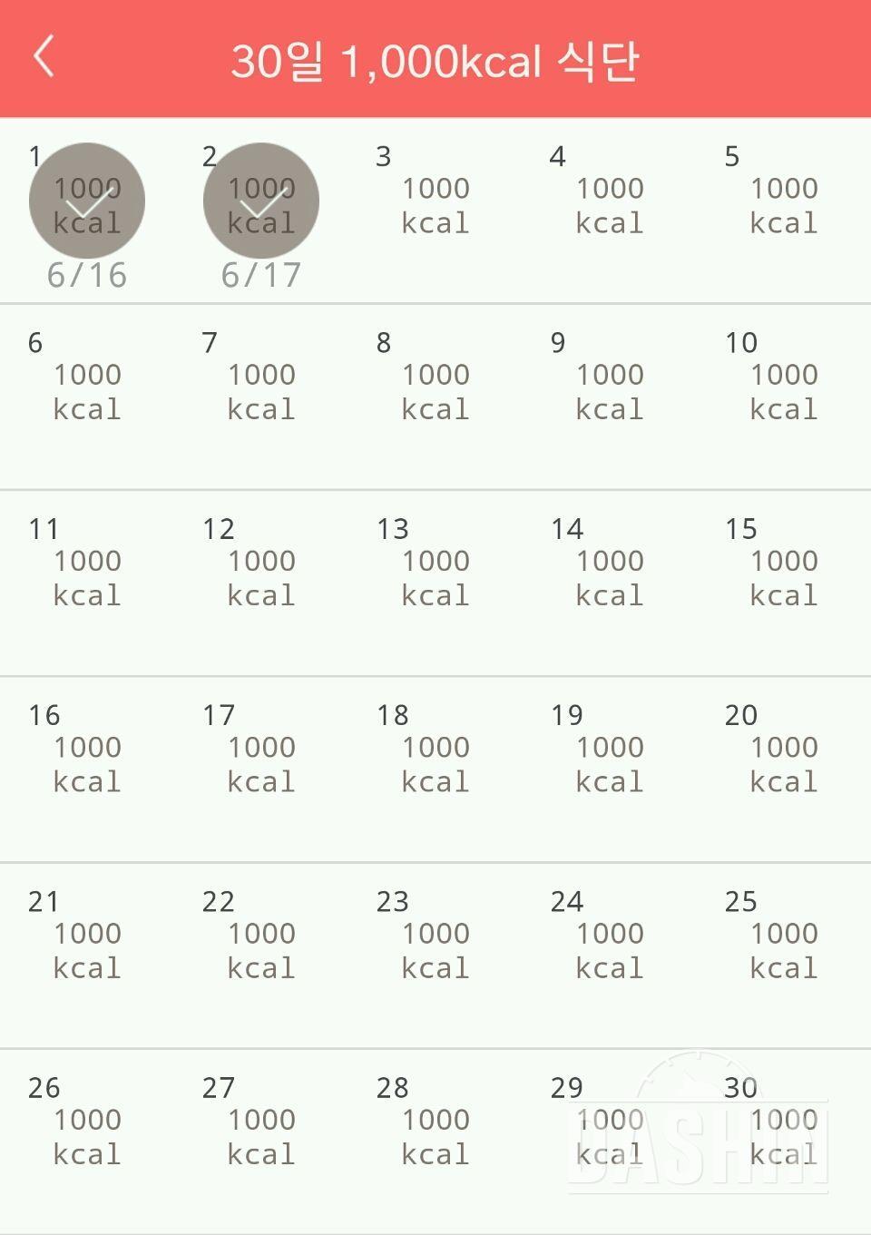 30일 1,000kcal 식단 2일차 성공!