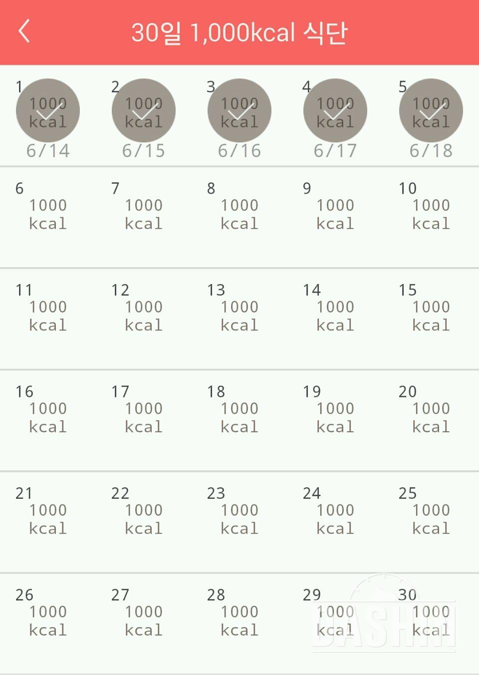 30일 1,000kcal 식단 5일차 성공!