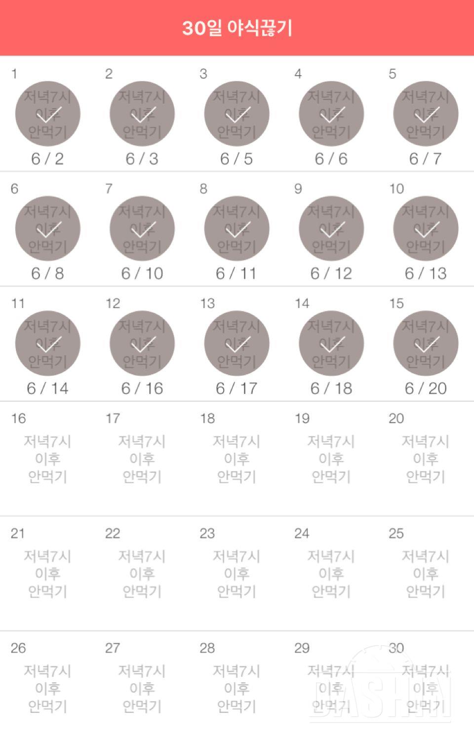 30일 야식끊기 15일차 성공!