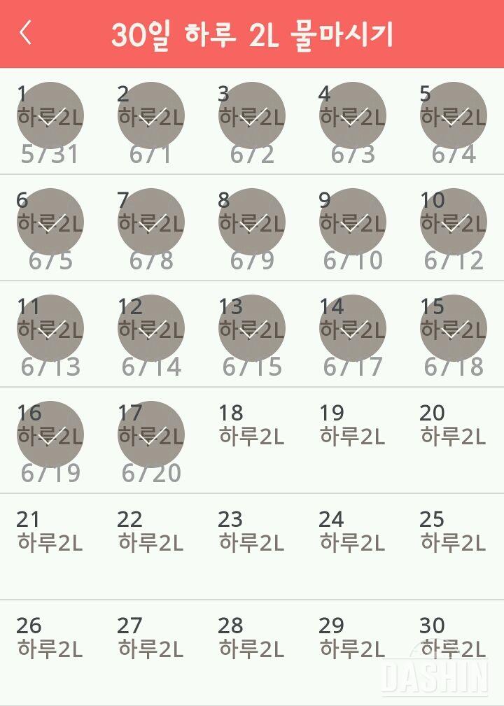 30일 하루 2L 물마시기 17일차 성공!