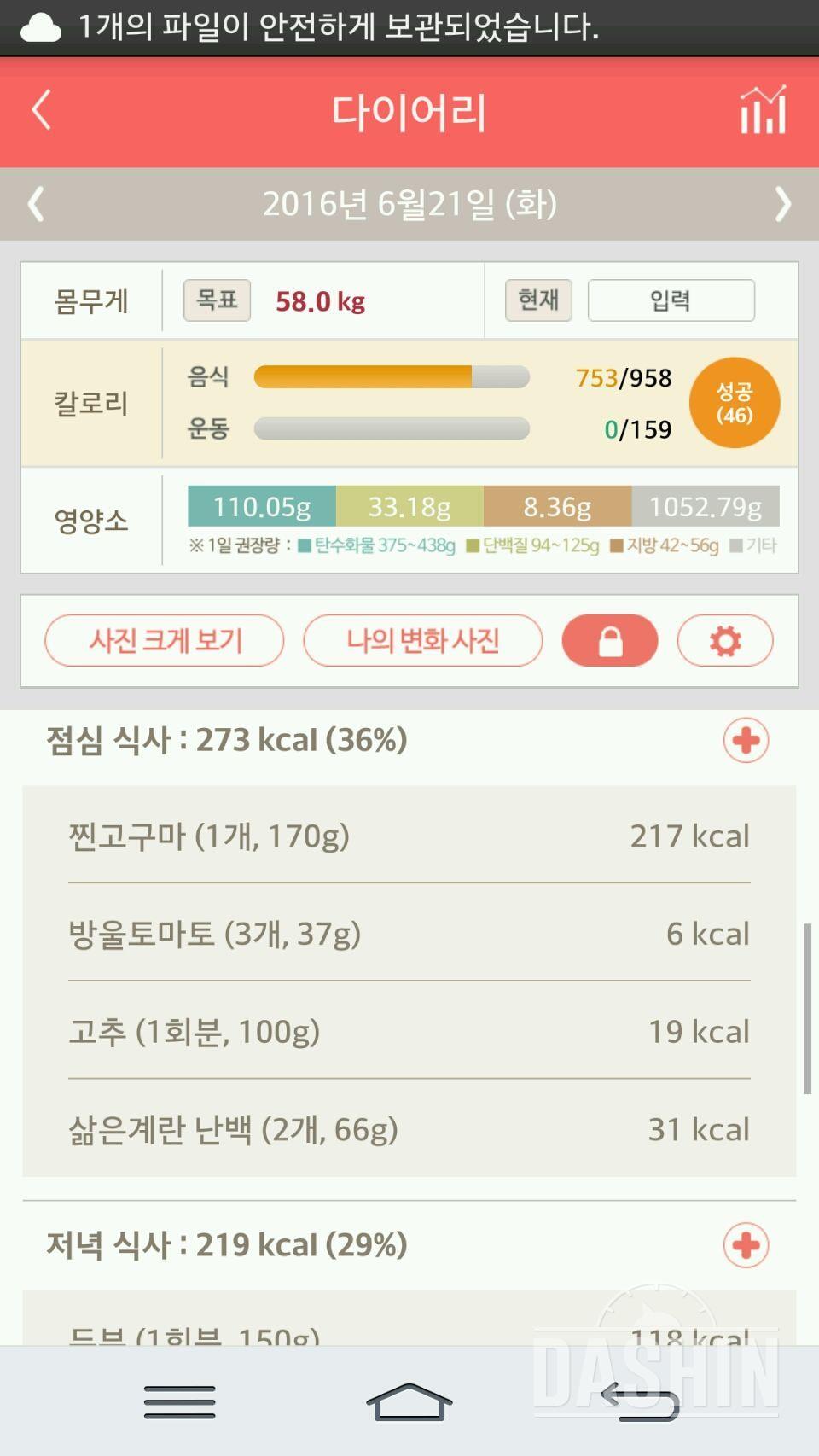 다신 5기. 집중체중감량 2일차 식단