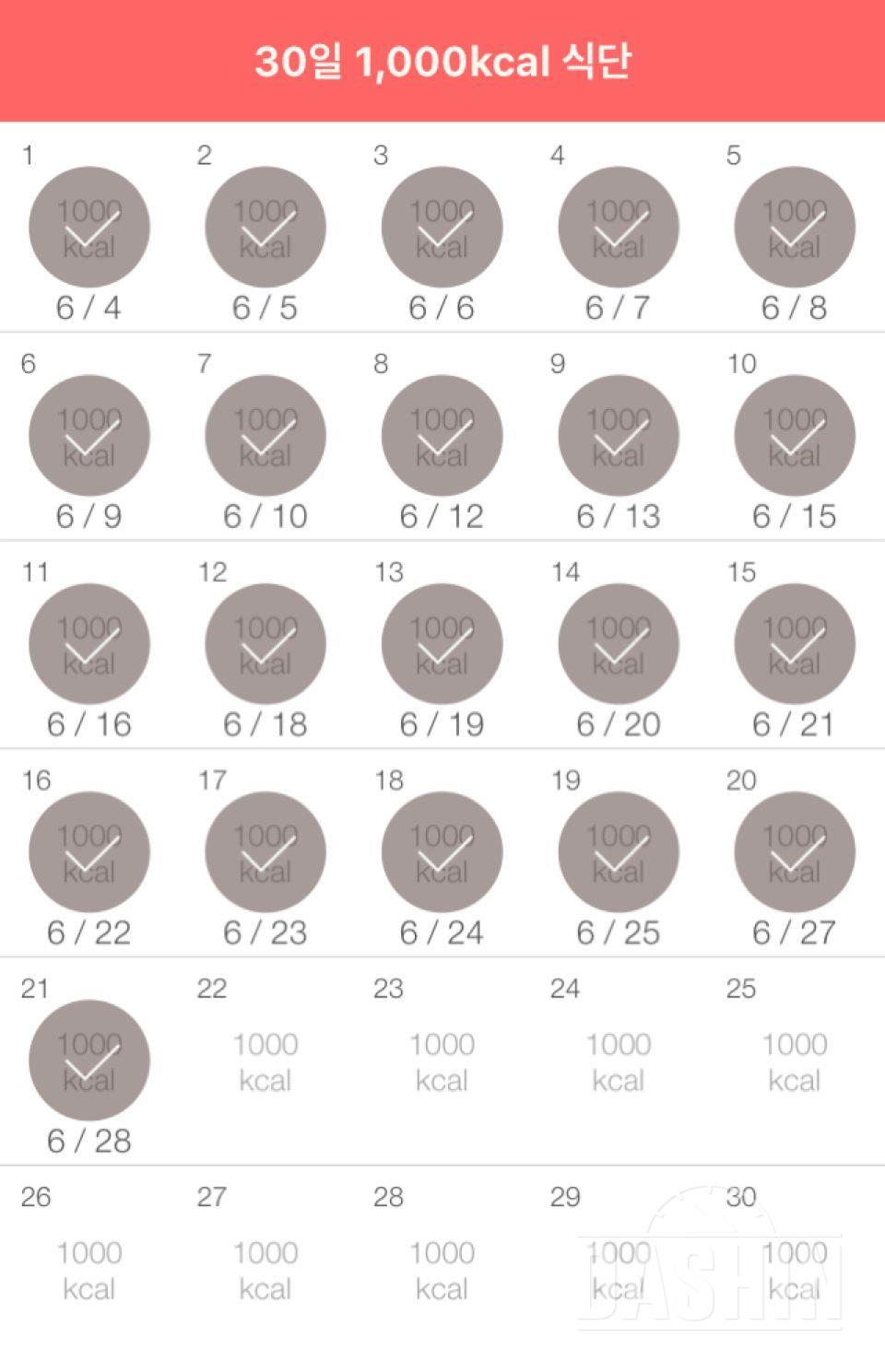 30일 1,000kcal 식단 21일차 성공!