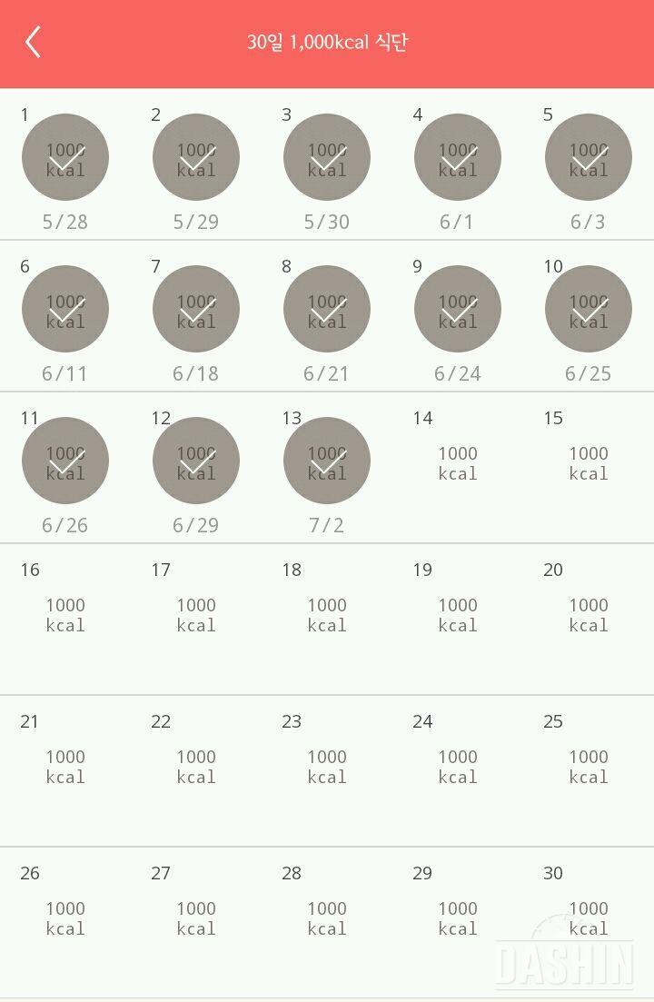 30일 1,000kcal 식단 13일차 성공!