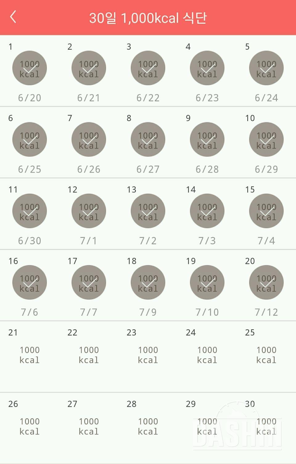 30일 1,000kcal 식단 20일차 성공!