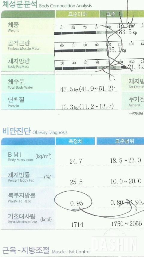 다이어트 0,25,50일차 변화(184/84-75)