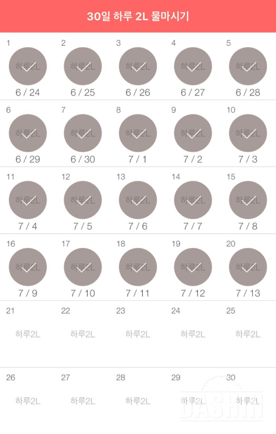 30일 하루 2L 물마시기 20일차 성공!