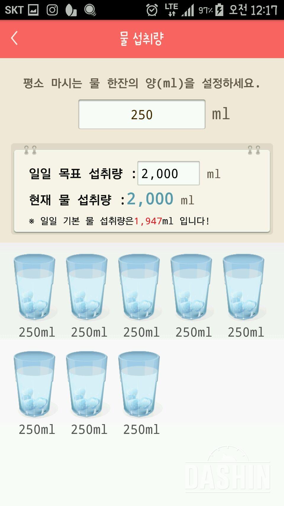 30일 하루 2L 물마시기 6일차 성공!