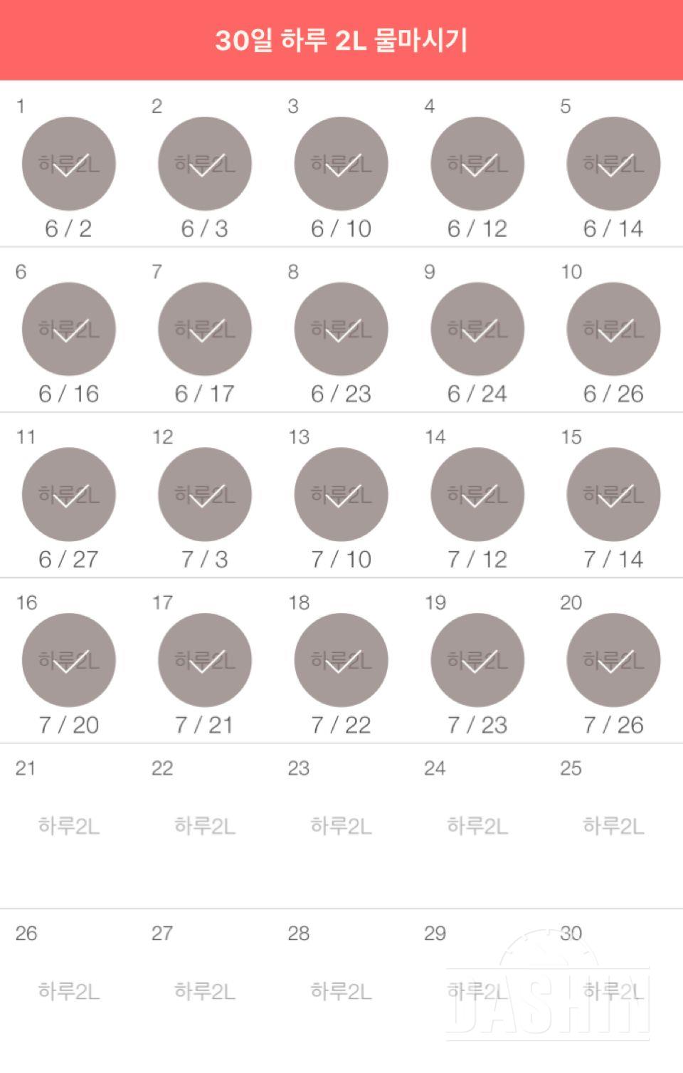 30일 하루 2L 물마시기 20일차 성공!