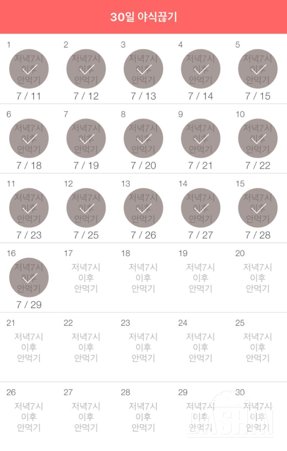 30일 야식끊기 16일차 성공!